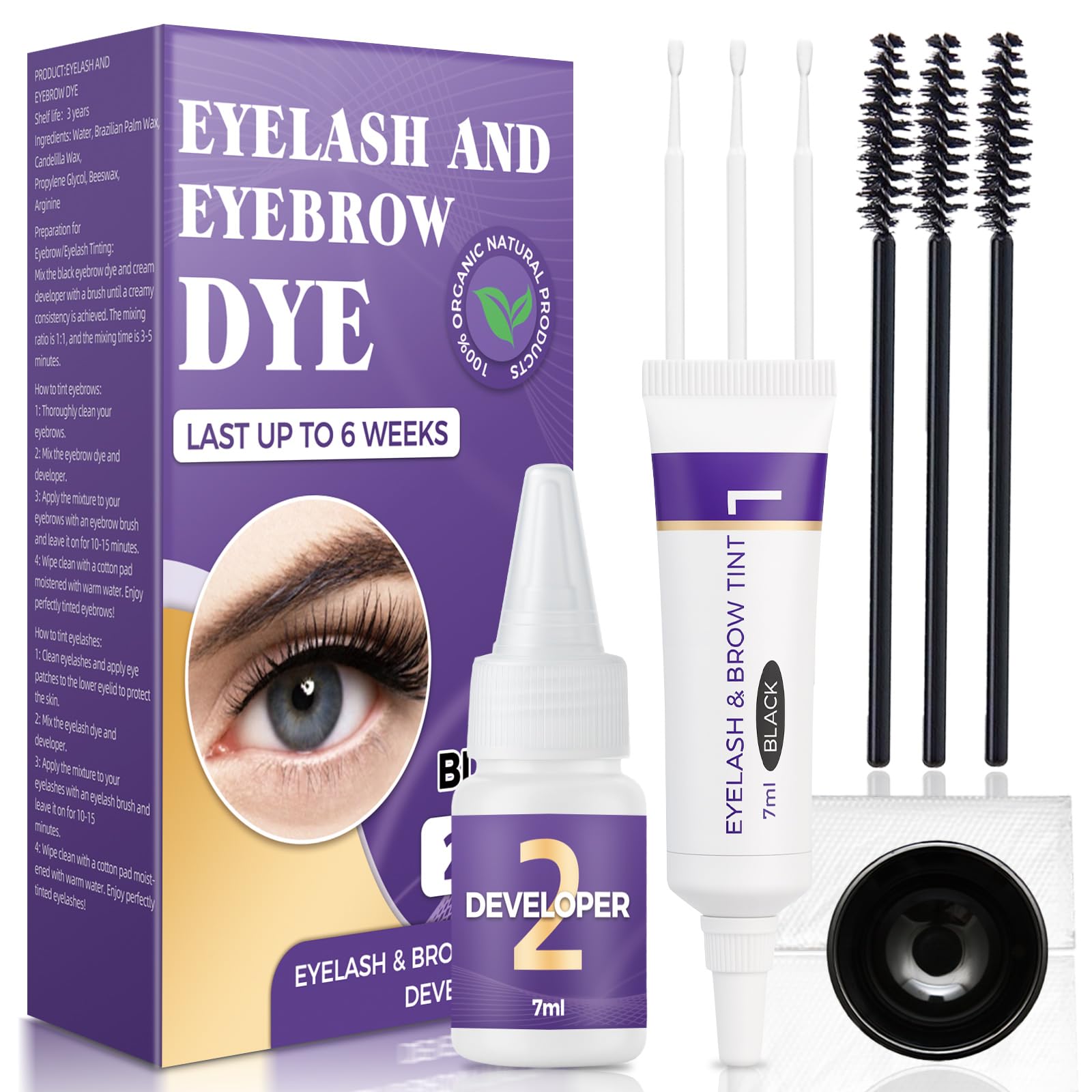 Eveellyn cejas-pestanas-tinte 2en1 kit ofrece color duradero para cejas y pestañas.