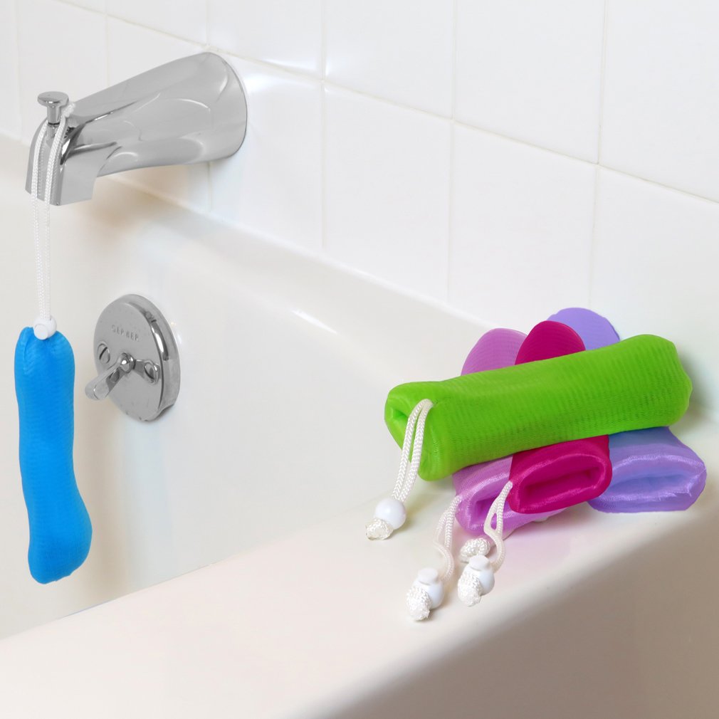 Evelots bolsa exfoliante de malla azul para ducha y limpieza