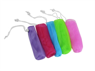 Evelots bolsa exfoliante de malla magenta con cordón para secado rápido