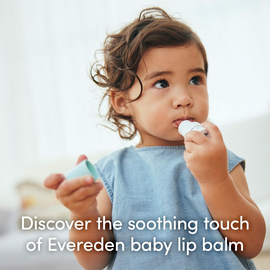 Evereden Baby Lip Balm texture closeup, creamy emollient for quick moisturization.