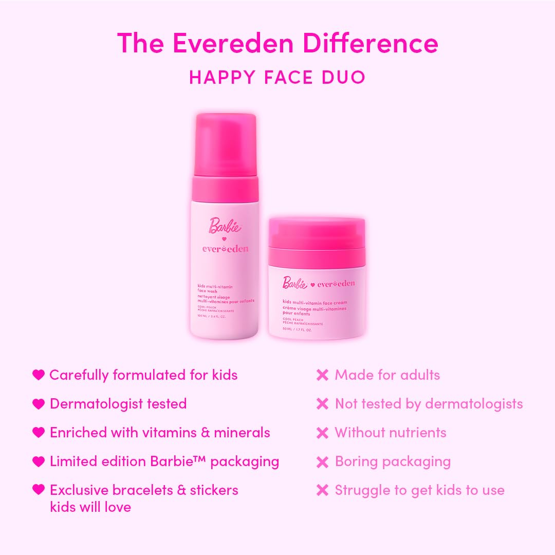 Evereden Barbie Edition ingrédients sans sulfates, formule sûre pour jeunes peaux.