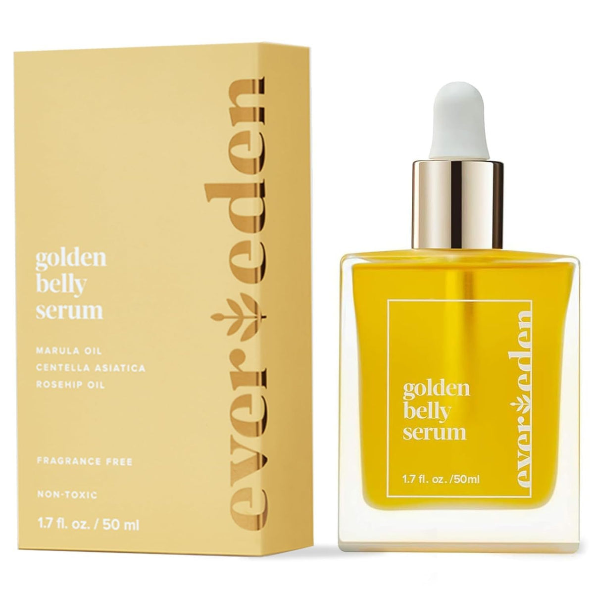 Evereden serum dorado para barriga frasco: nutre y suaviza la piel durante el embarazo.