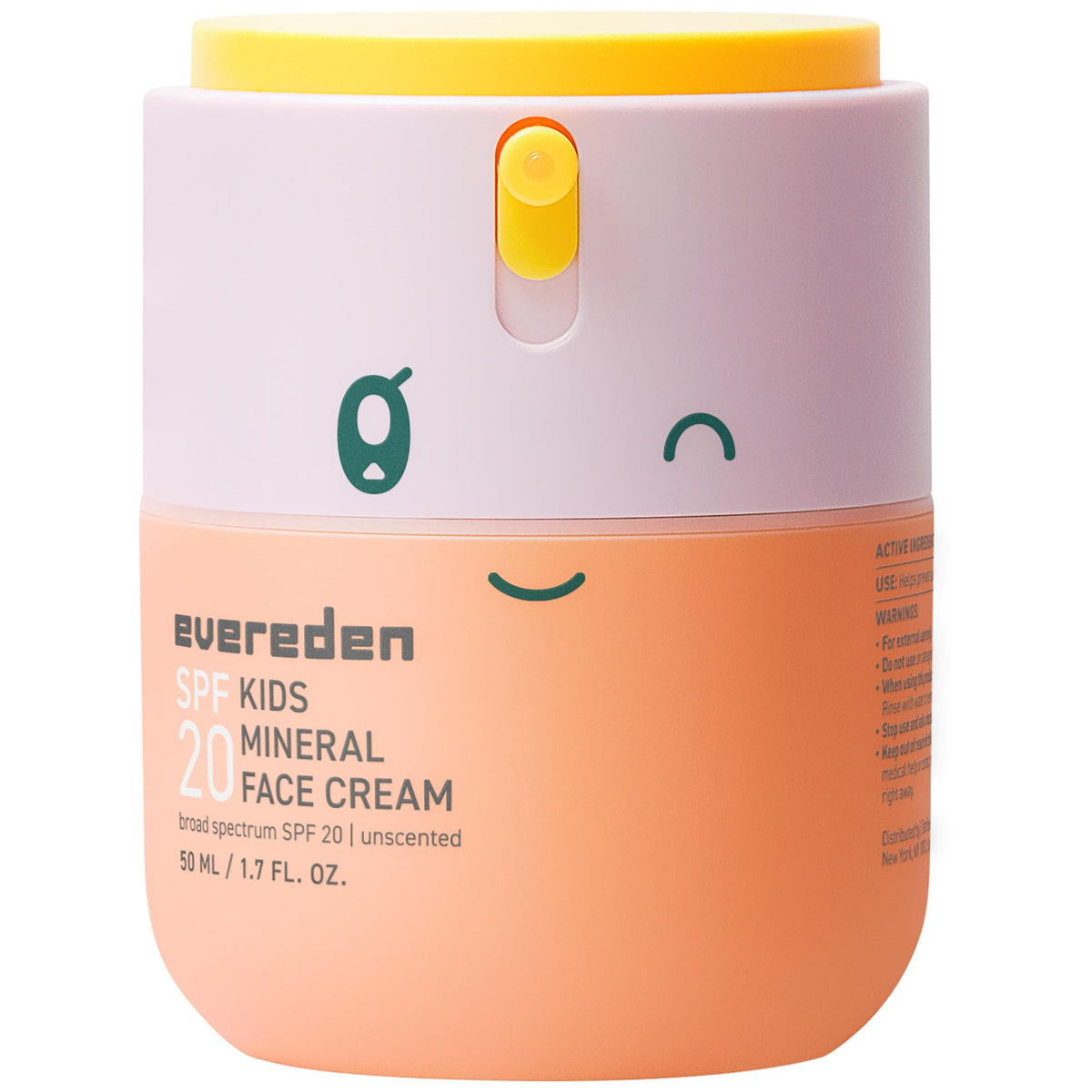 Evereden crema facial para niños en botella, protege e hidrata la piel diaria.