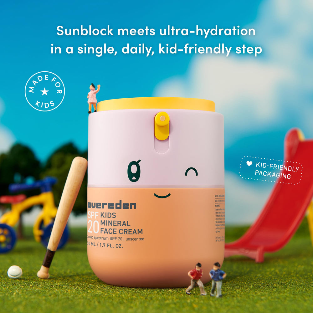 Evereden crema facial para niños con ingredientes clave que hidratan.