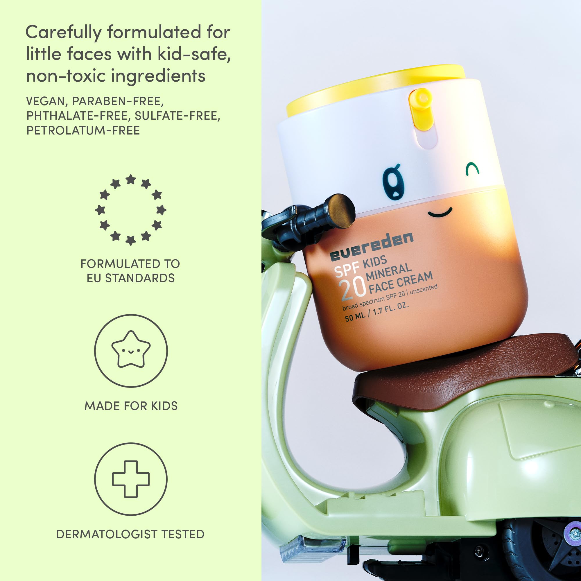 Evereden crema facial niños para piel sensible, formulada sin fragancias.