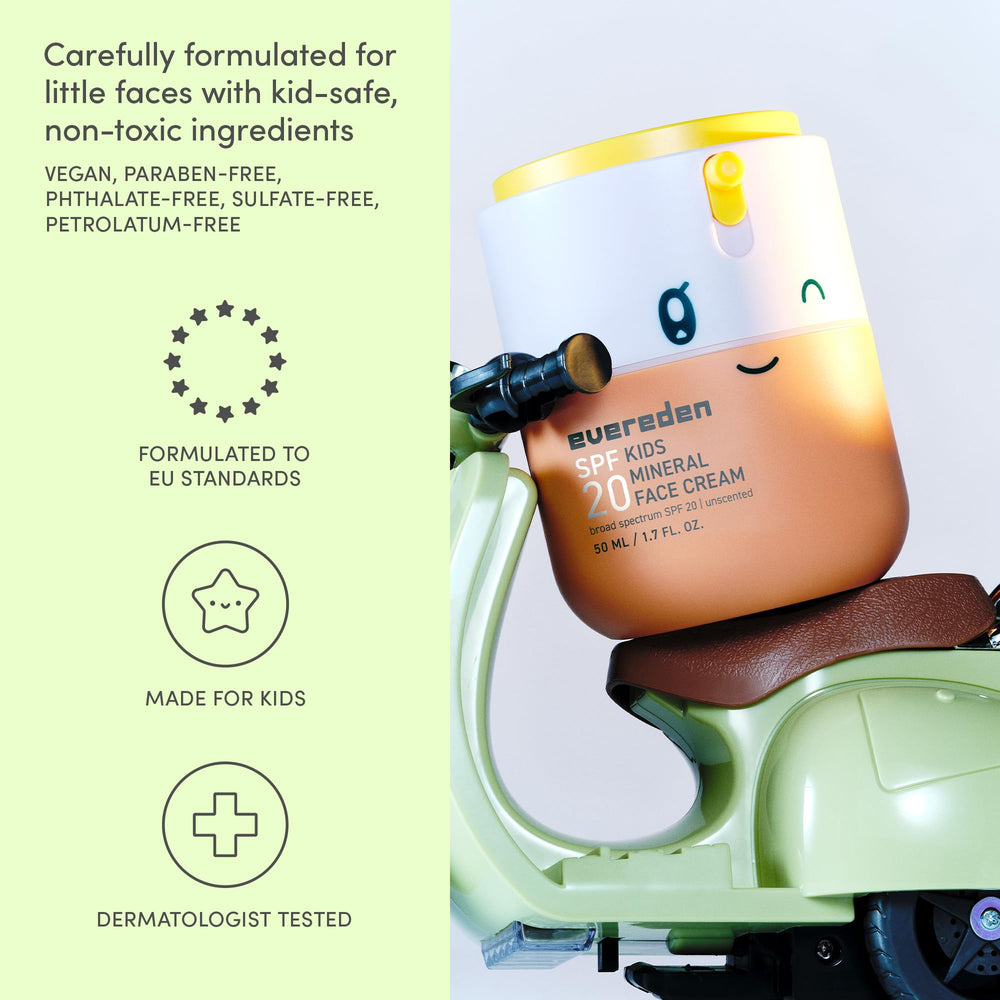 Evereden crema facial niños para piel sensible, formulada sin fragancias.
