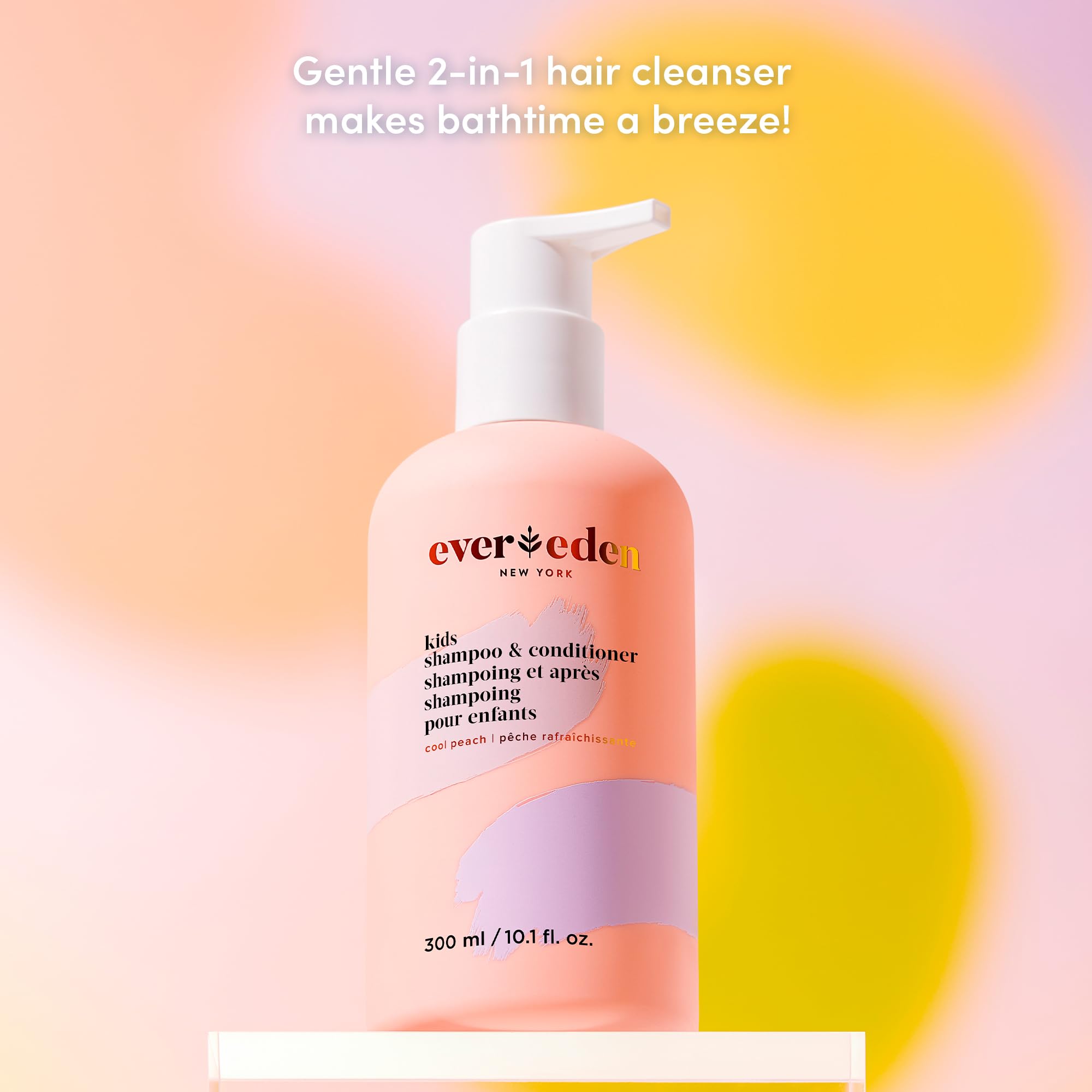 Evereden 2 en 1 durazno: espuma suave que limpia el cabello infantil.