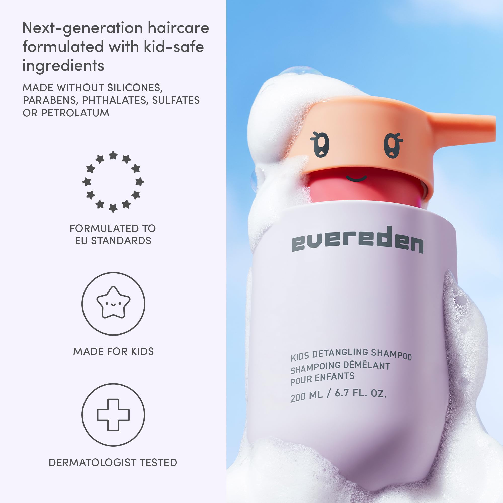 Evereden Shampooing Enfants - Sans sulfates, respectueux de la peau sensible.