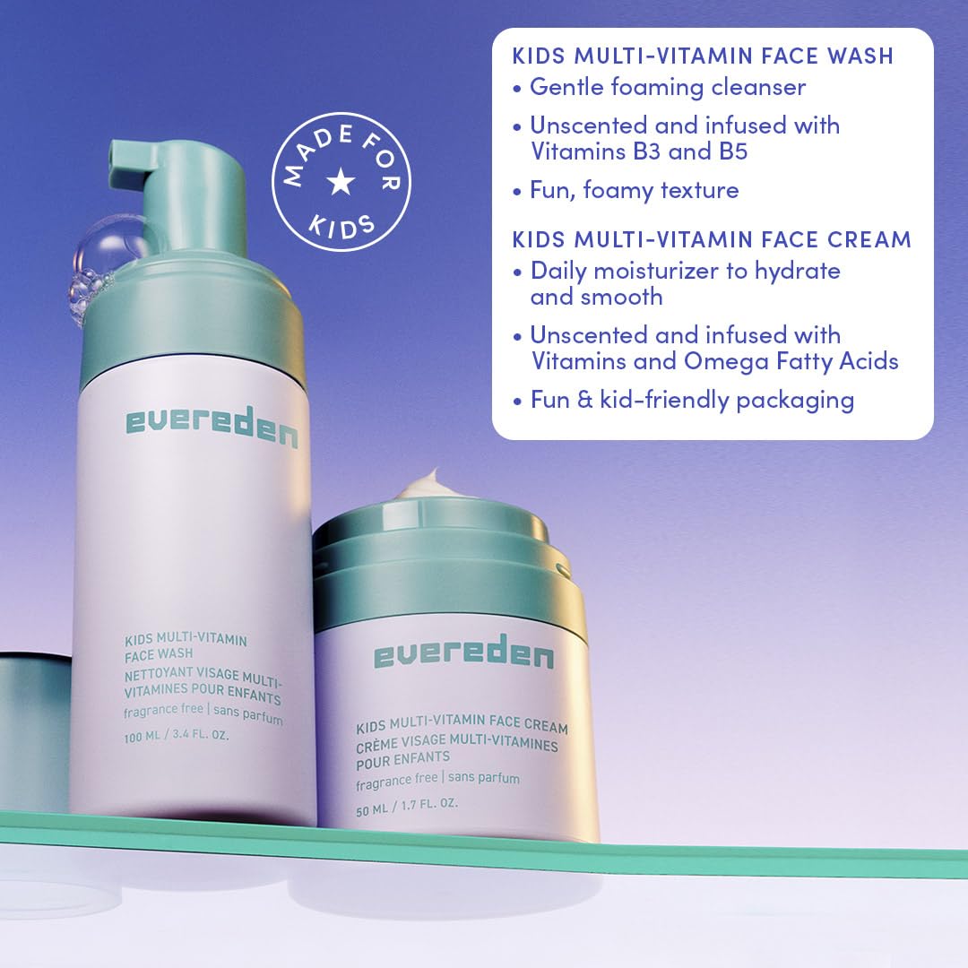 Evereden crema facial sin fragancia para niños, hidratación suave y protección diaria.