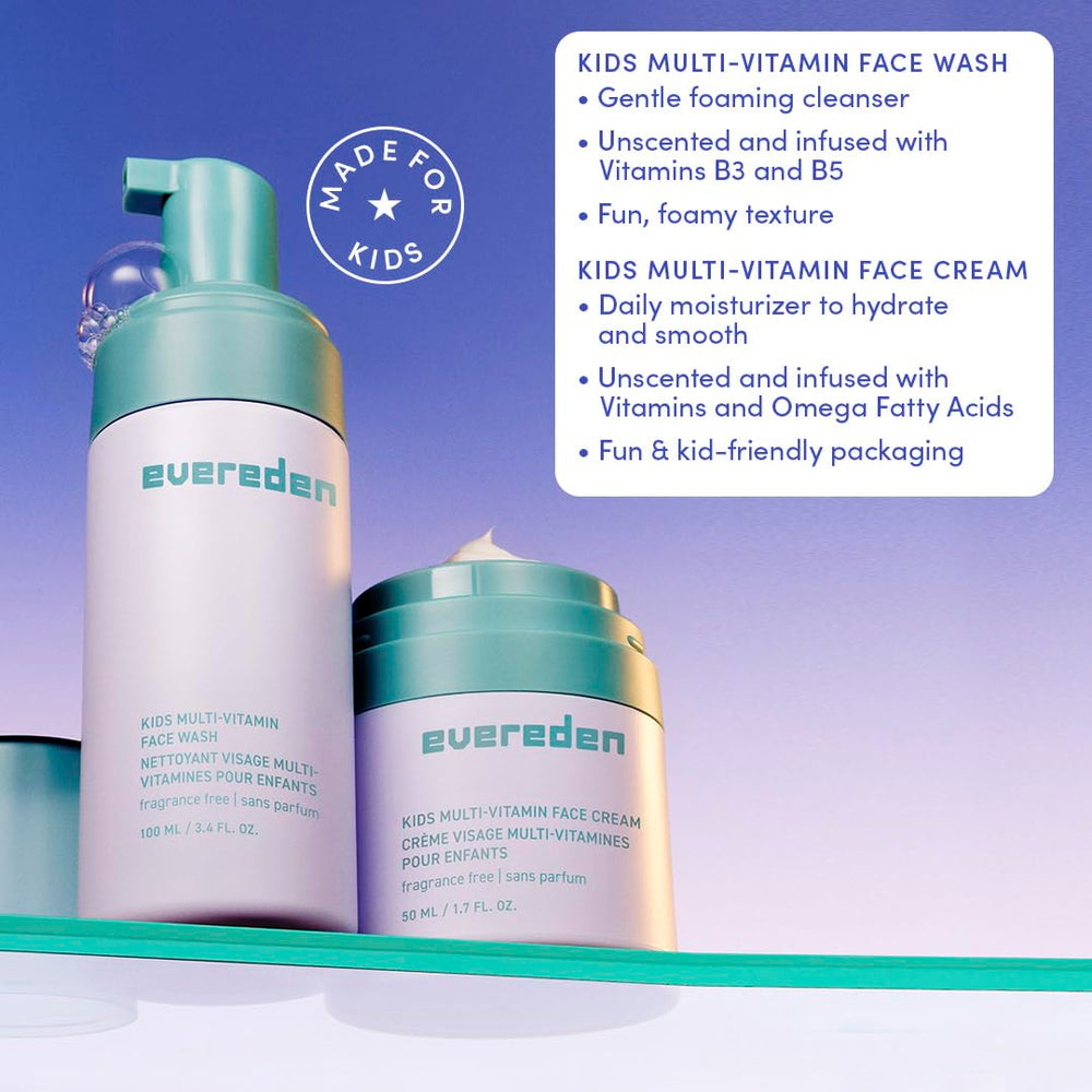 Evereden crema facial sin fragancia para niños, hidratación suave y protección diaria.
