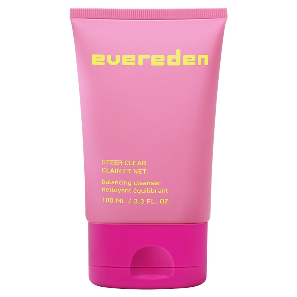 Evereden Steer Clear limpiador gel jalea, botella, limpieza suave para piel grasa