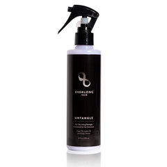 Everlong Untangle spray bottle detangles hair extensions.