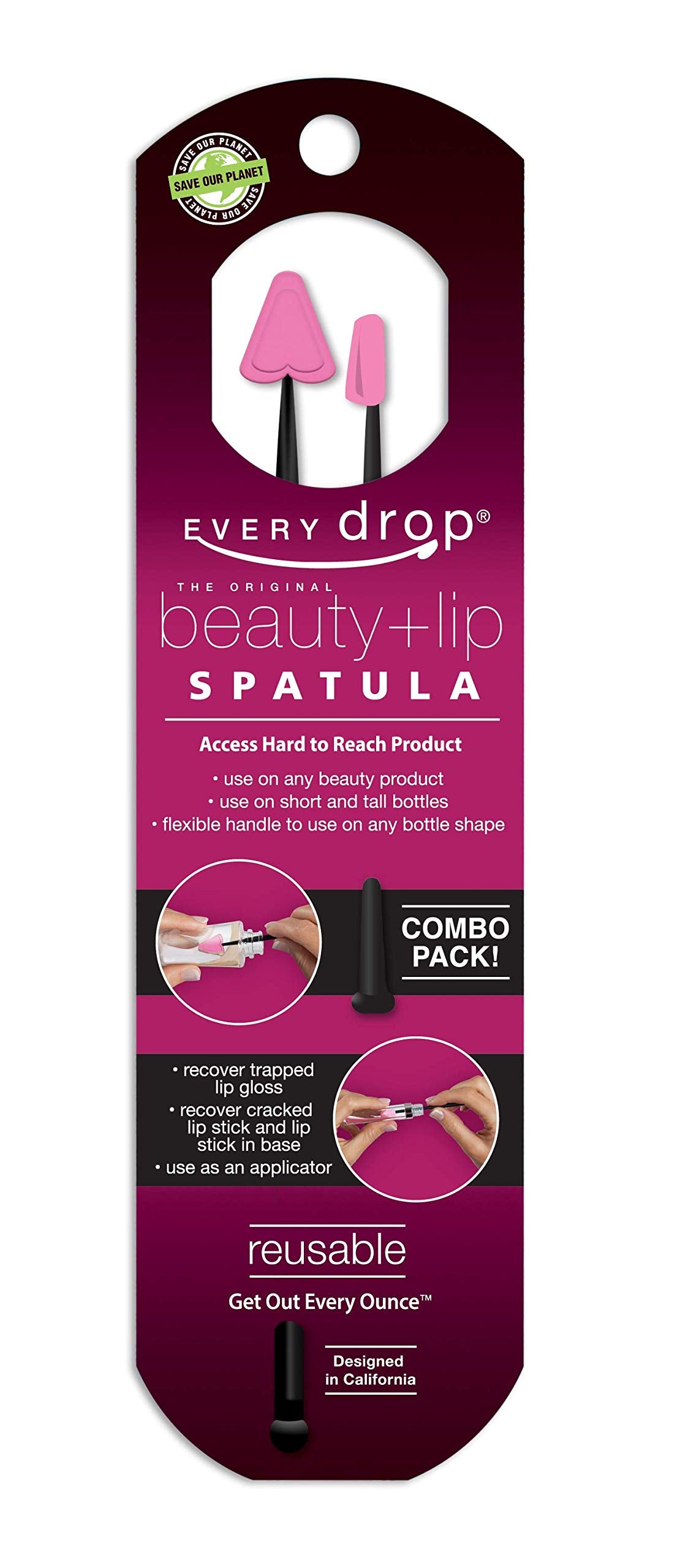 Espátula de belleza Every Drop, diseño original para recuperar producto atrapado y evitar desperdicio.