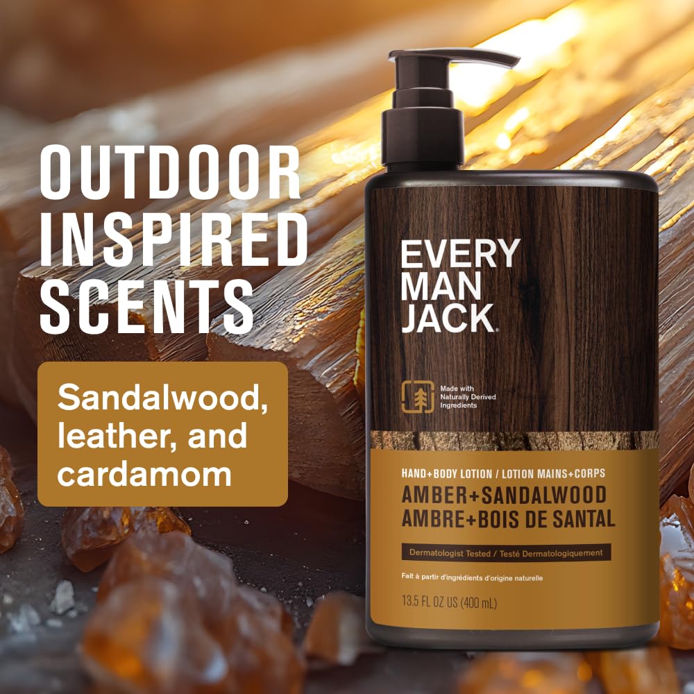 Every Man Jack Amber Sándalo, frasco con aroma amaderado tras la ducha.