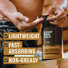 Every Man Jack Amber Sándalo, loción de absorción rápida para mañanas ocupadas.