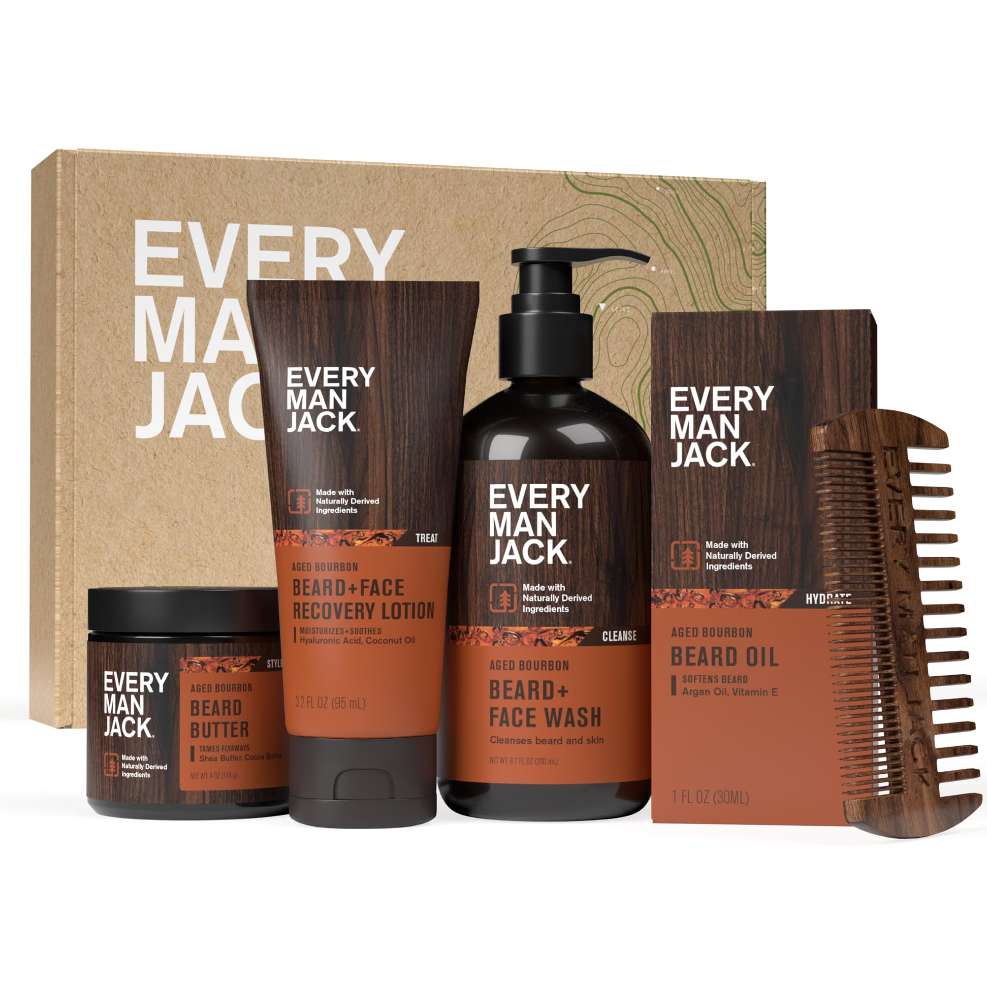 Every Man Jack beard wash bottle with aged bourbon scent for a clean start.