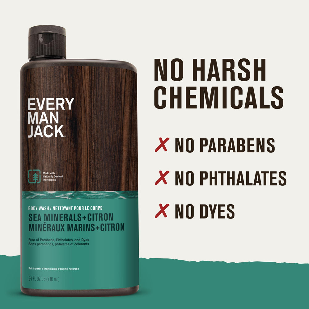 Every Man Jack – ingrédients naturels coco et surfactants, nettoyage doux.