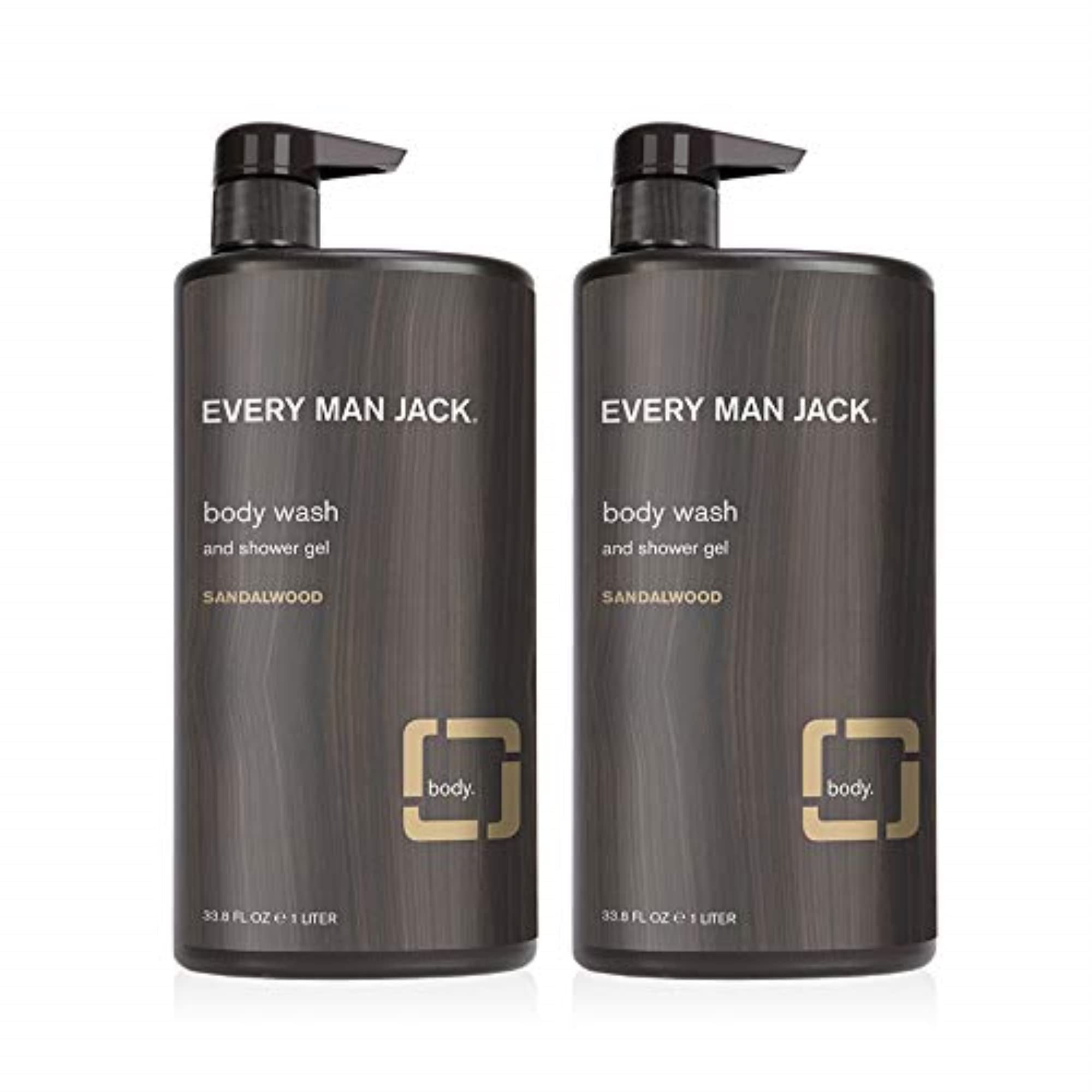 Every Man Jack Jabon Cuerpo Sandalwood, botella de 2, aroma outdoor para limpieza suave