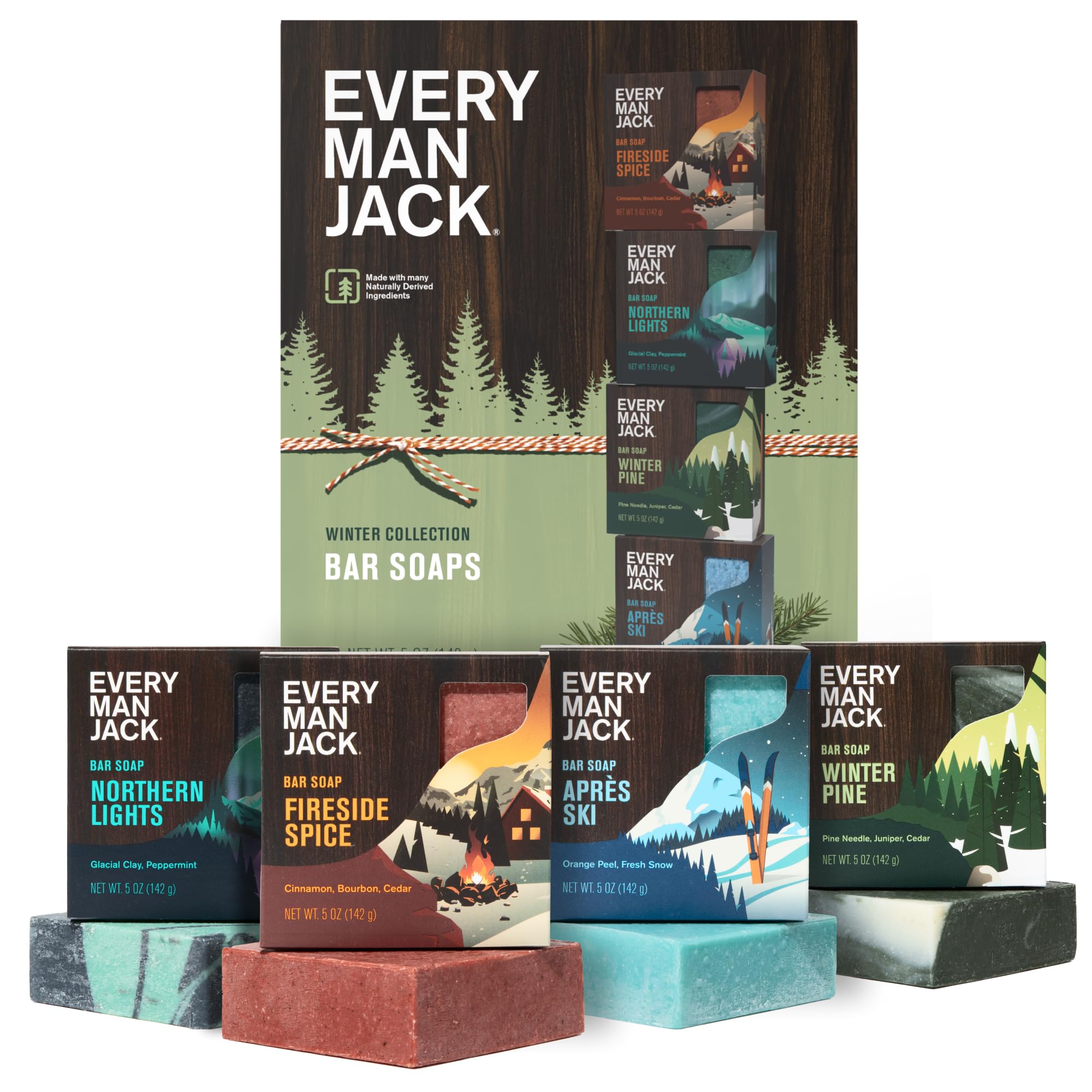 Every Man Jack jabón proceso frío, variedad regalo invierno, ideal para ducha diaria y aroma fresco.