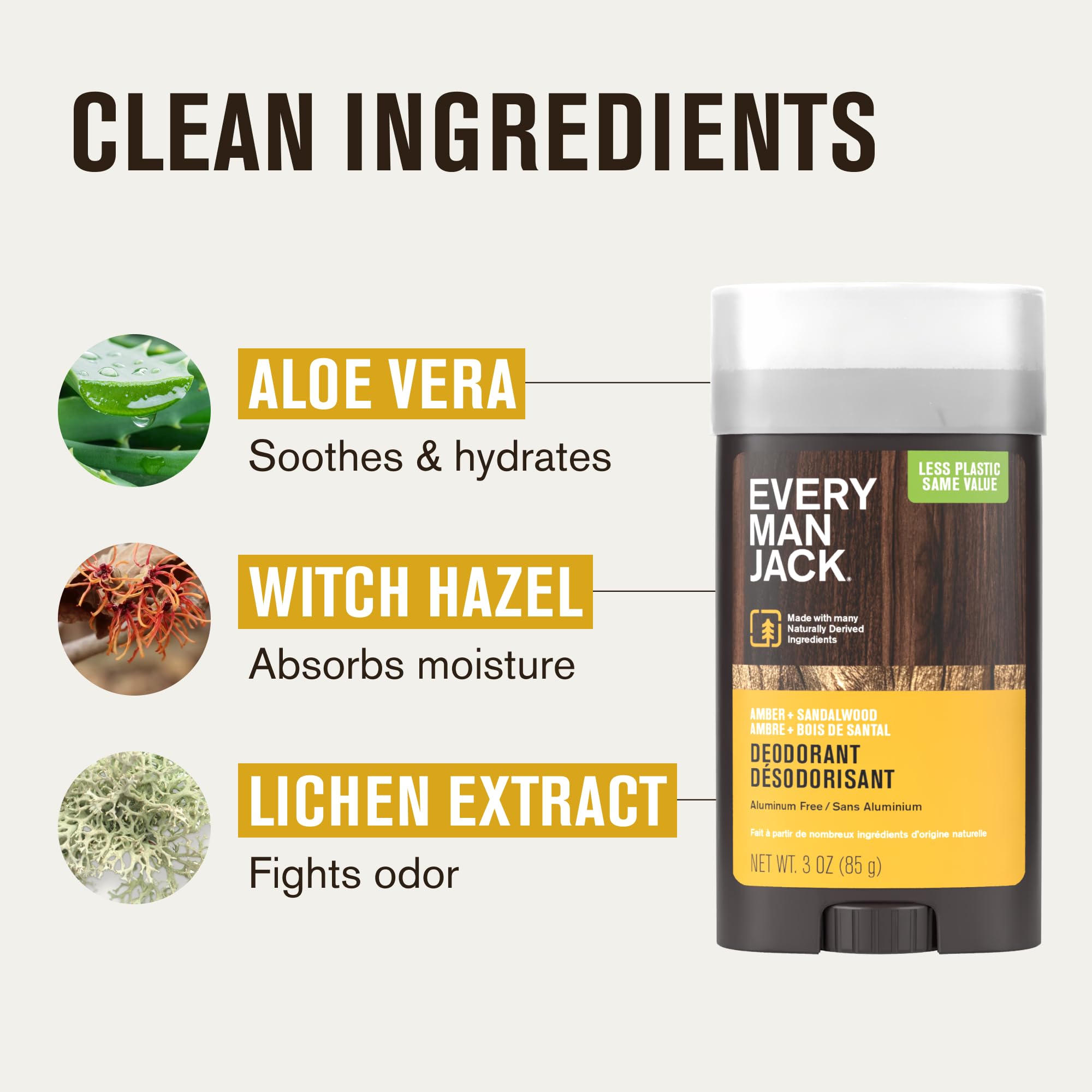 Notas de vetiver y fragancia terrosa en desodorante Every Man Jack