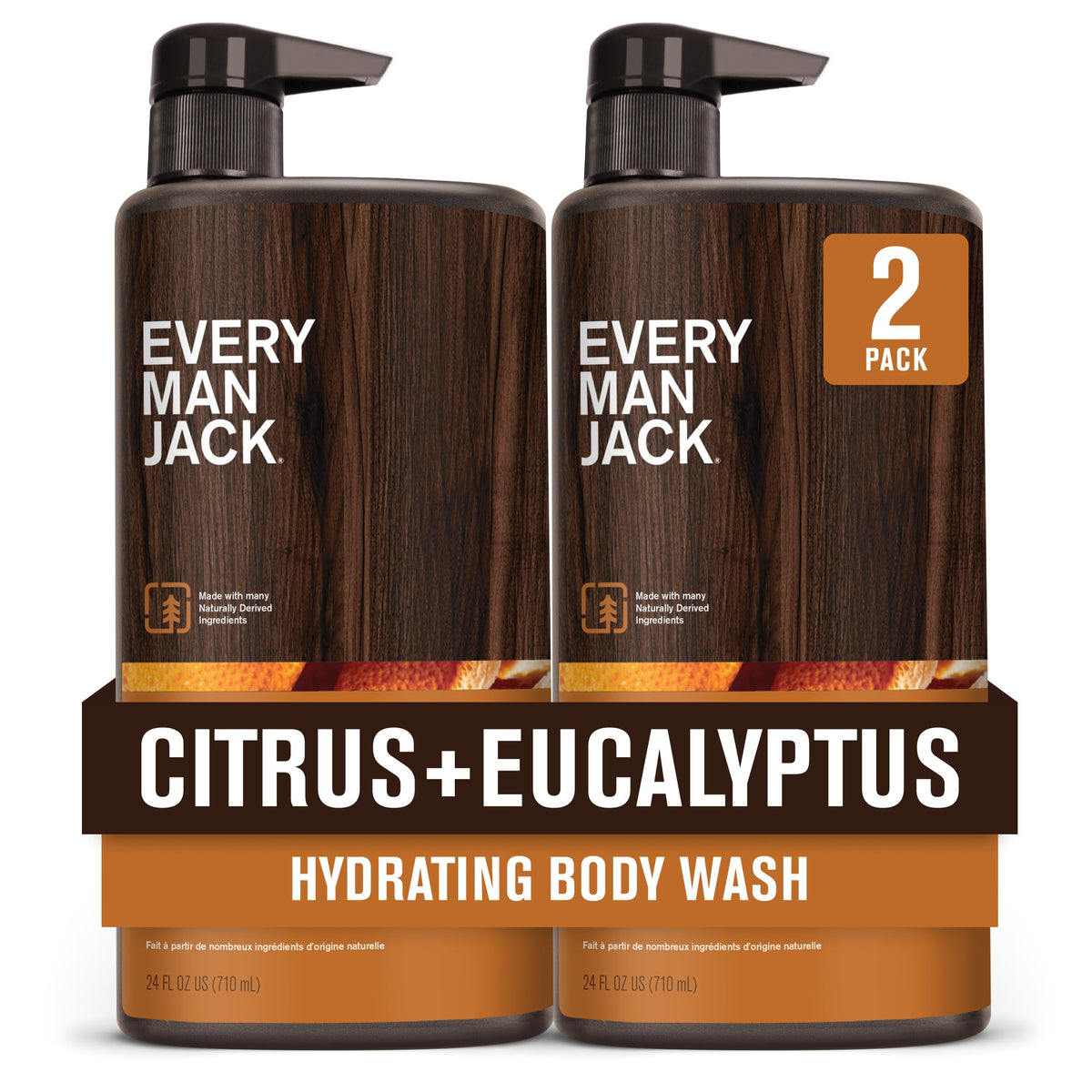 Every Man Jack Nourishing Citrus Eucalyptus body wash bottle for an invigorating morning routine.