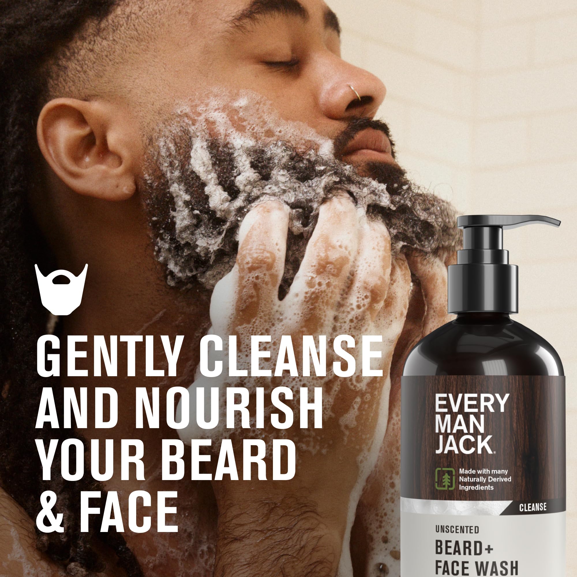 Every Man Jack prueba dermatológica, limpieza suave para barba y piel sin fragancia.