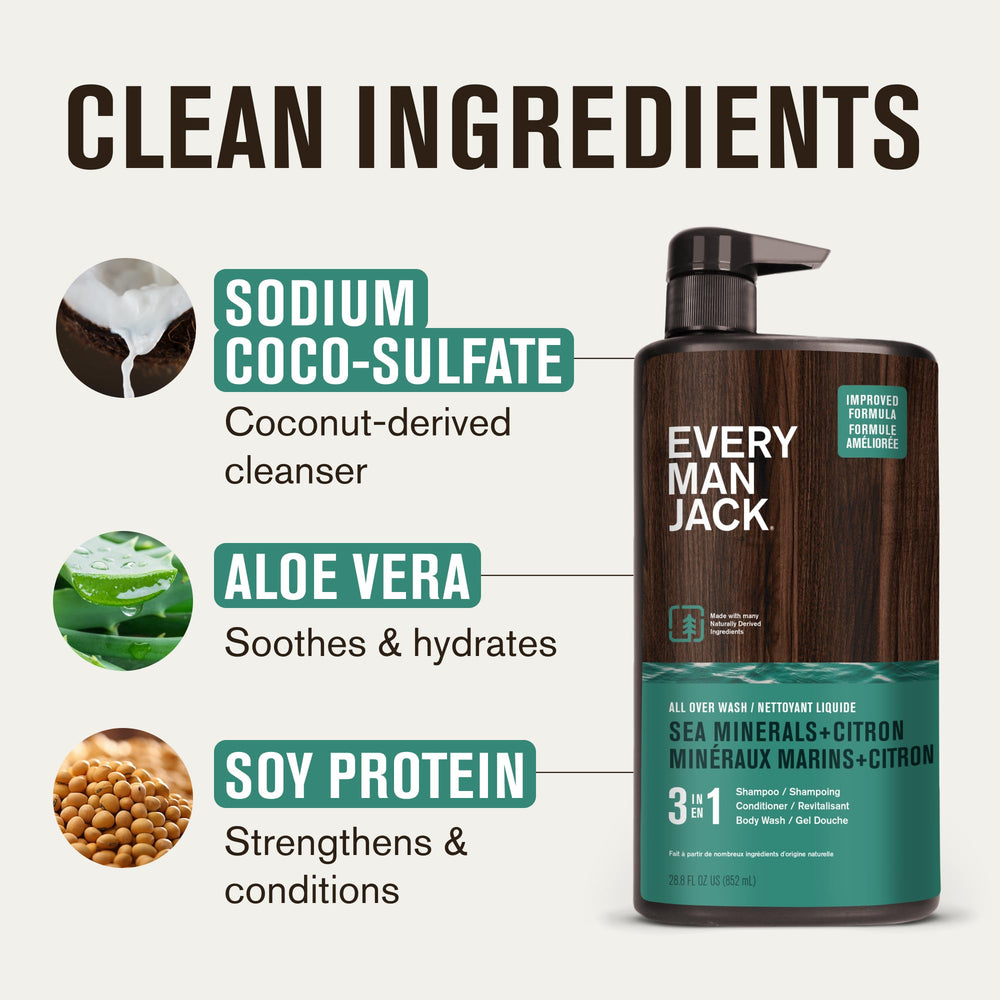 Every Man Jack Sea Minerals + Citron, pack de 2 botellas para la familia.