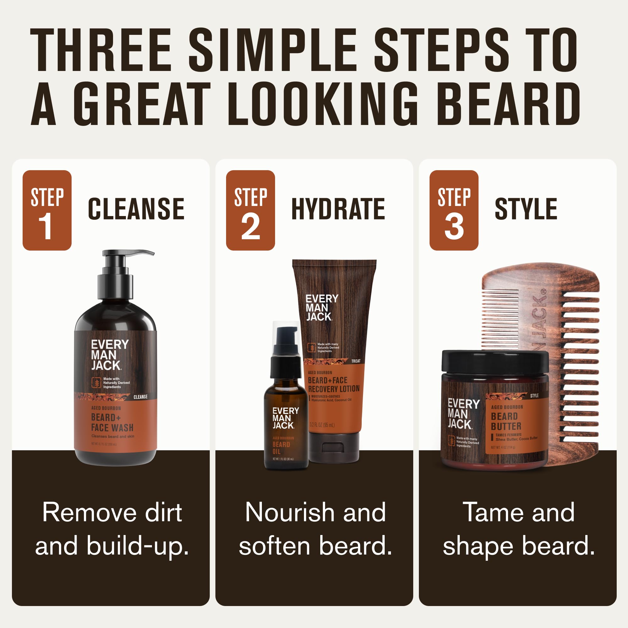 Every Man Jack wooden comb detangles beard with gentle care.