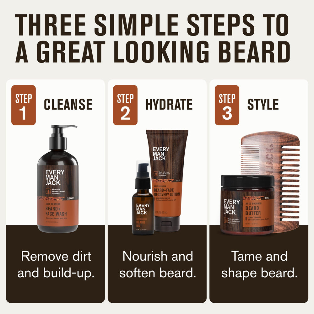 Every Man Jack wooden comb detangles beard with gentle care.