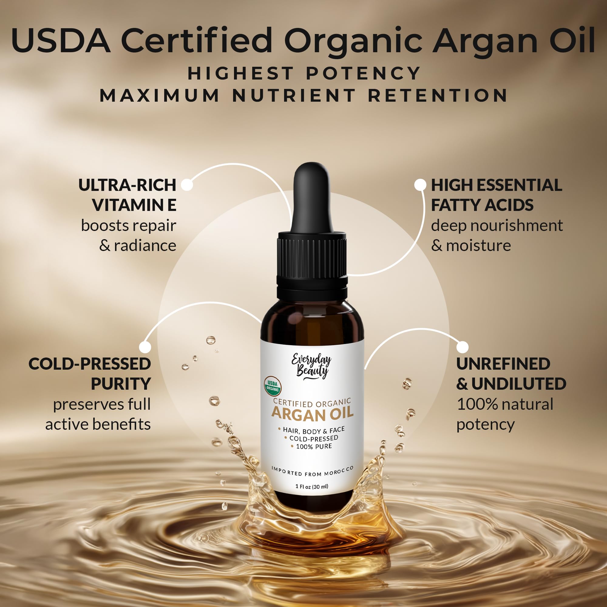 Aceite de Argán Everyday Beauty recomendado para cabello dañado y puntas fuertes