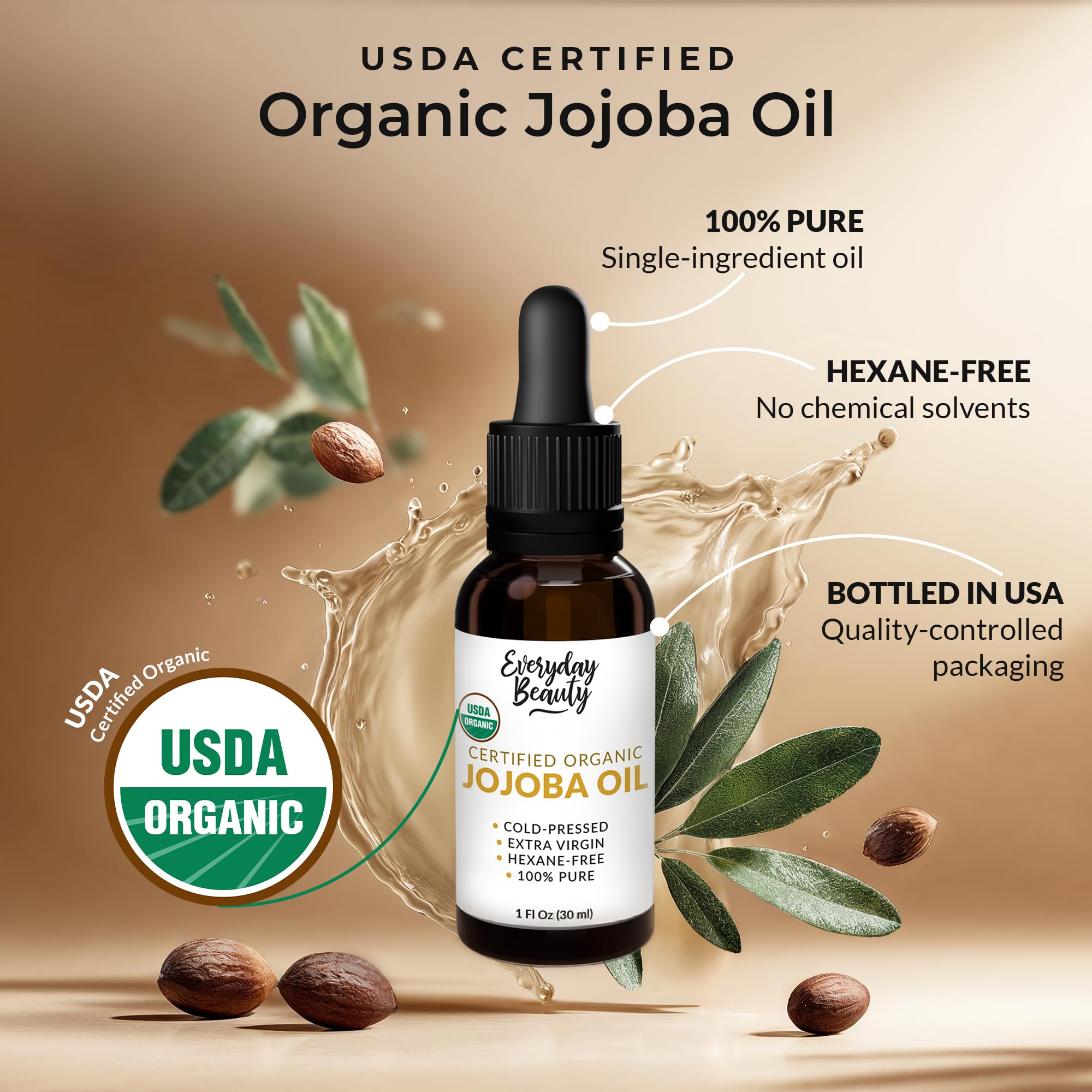 Goterro de vidrio en Aceite de Jojoba Orgánico Everyday Beauty para uso diario