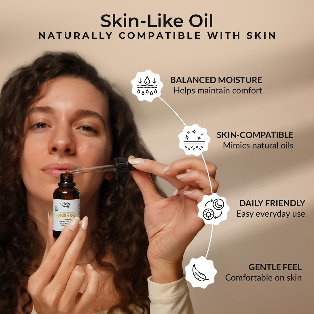 Aplicación facial con Aceite de Jojoba Orgánico Everyday Beauty, rápida absorción