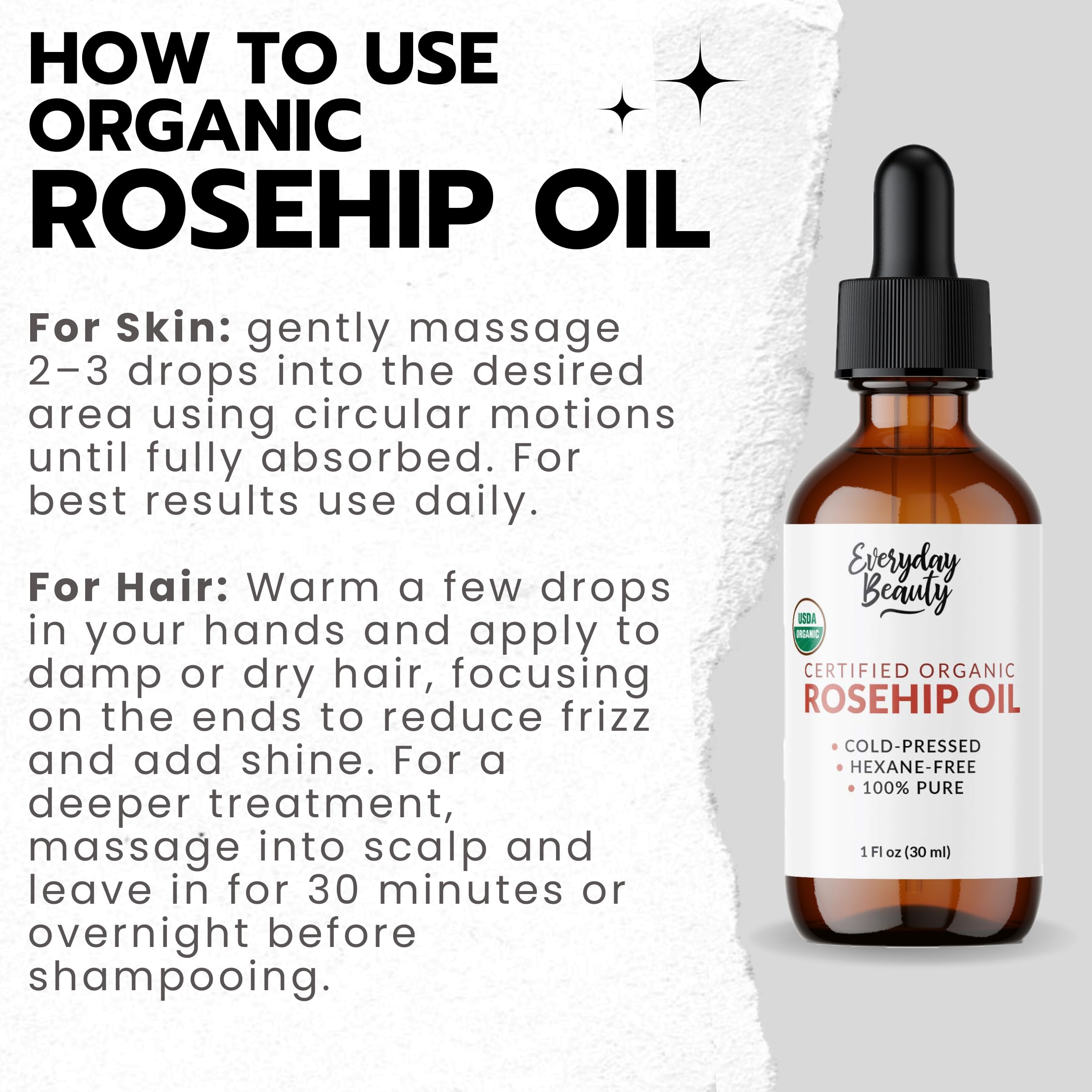 Cuidado capilar Everyday Beauty: aceite Rosa Mosqueta para brillo y suavidad sin pesadez.