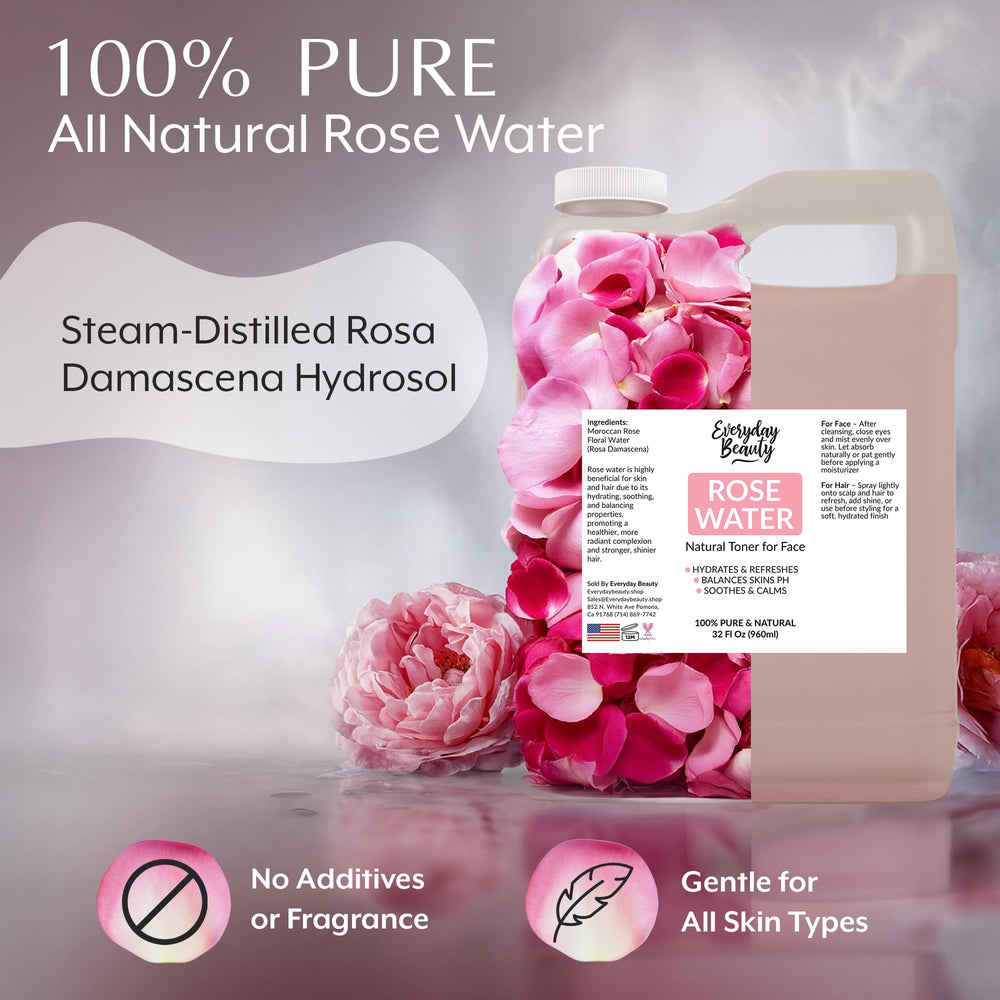 Eau de rose Everyday Beauty apaisante en flacon, douceur pour les peaux sensibles.