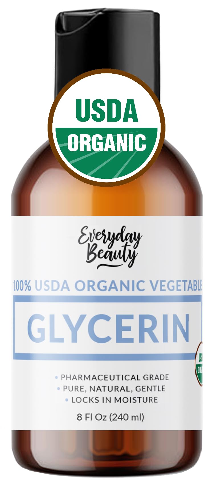 Everyday Beauty glicerina orgánica en frasco de 8 oz para hidratación suave de piel.
