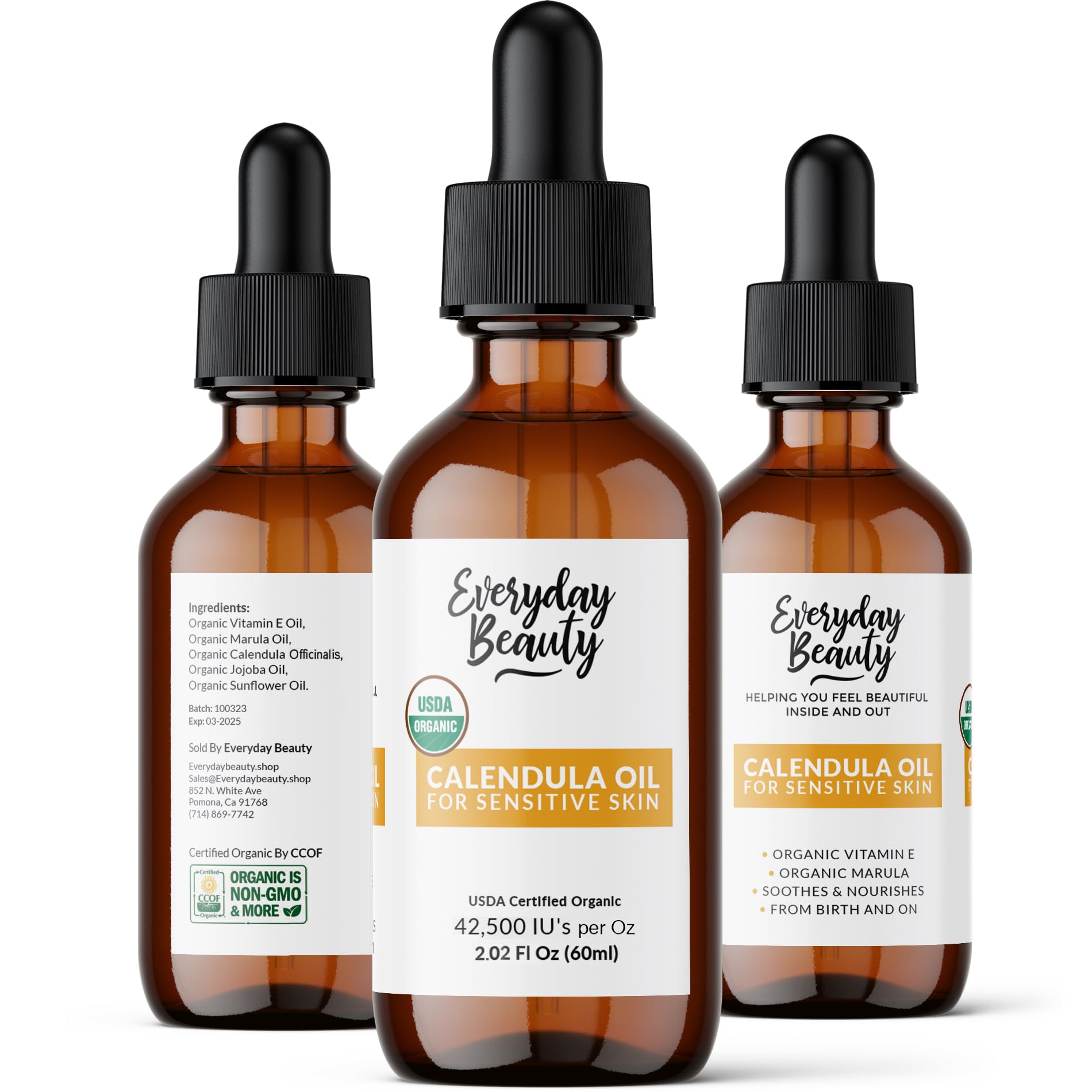 Everyday Beauty Calendula Oil patch-test reminder before regular use.