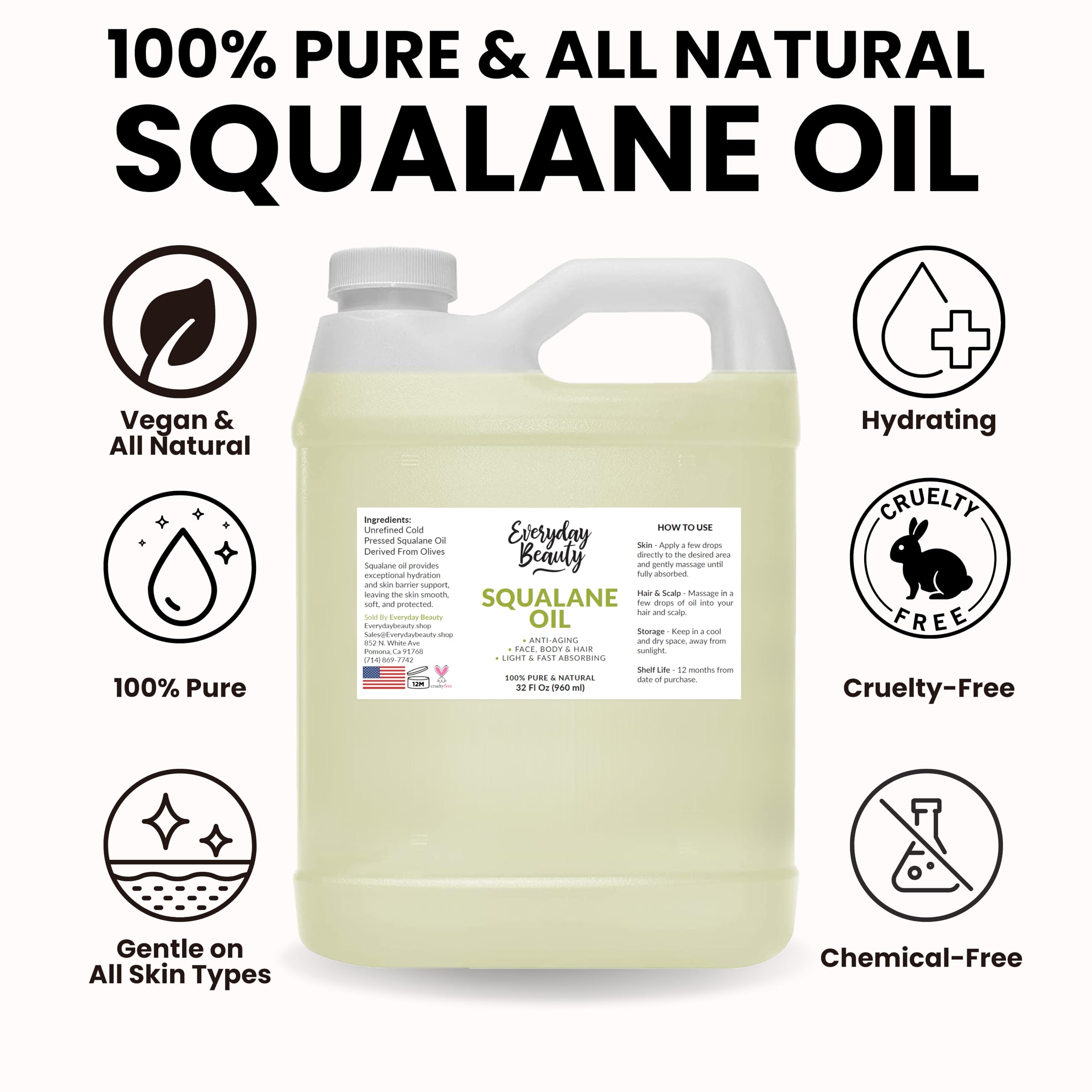 Everyday Beauty Squalane: aplicación suave en piel para hidratación diaria.