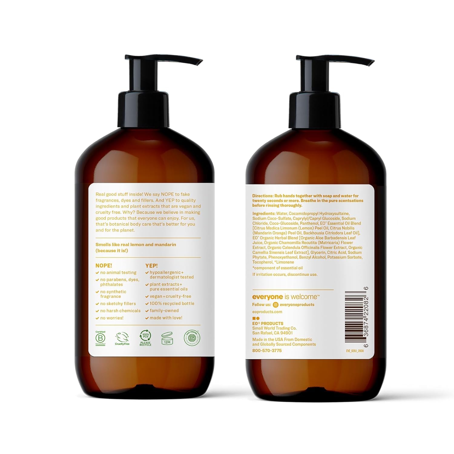 Everyone jabon liquido con dosificador en botella reciclable, aroma cítrico.
