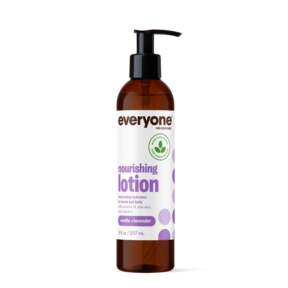 Everyone loción nutritiva vainilla lavanda en bote, hidratación suave para piel seca.