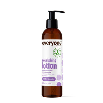 Everyone loción nutritiva vainilla lavanda en bote, hidratación suave para piel seca.