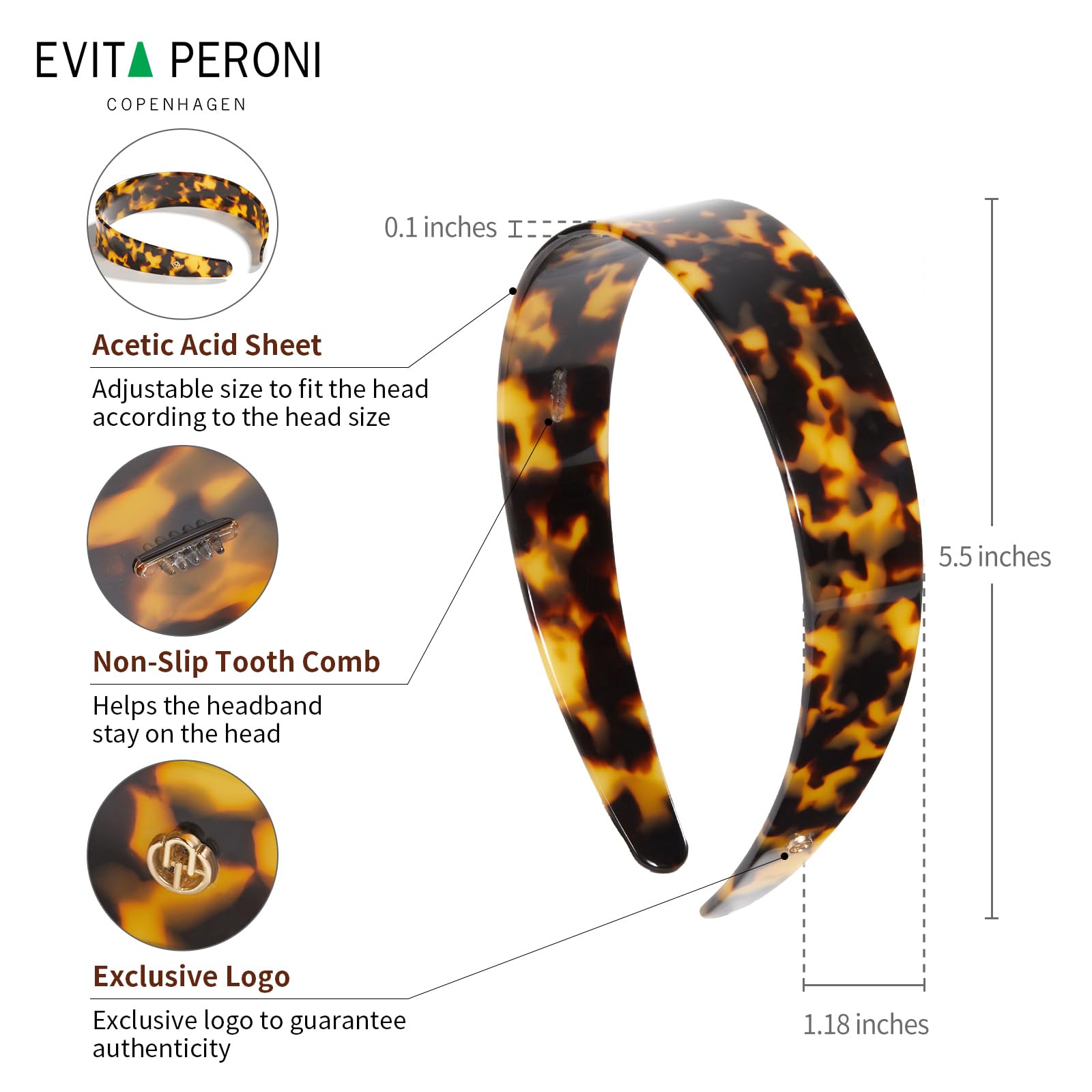 EVITA PERONI diadema acetato tortuga, ideal para maquillaje y rutinas