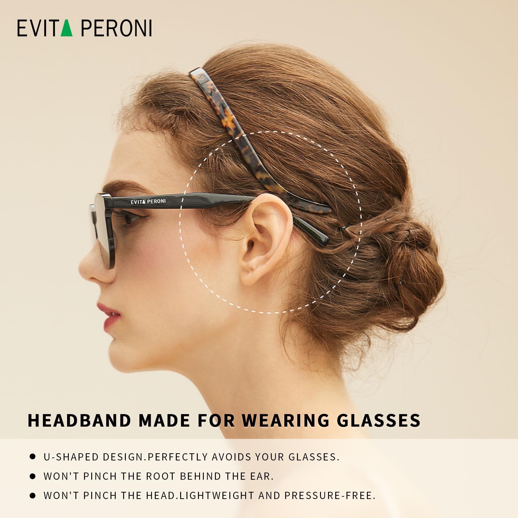 EVITA PERONI diadema en U, reduce la presión durante el uso diario