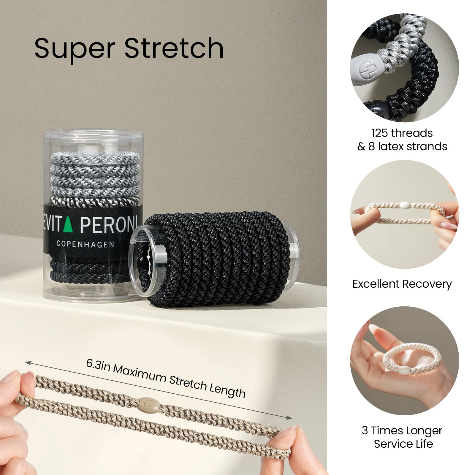 EVITA PERONI gomas para cabello grueso, árbar sombra, mayor elasticidad sin dañarlos