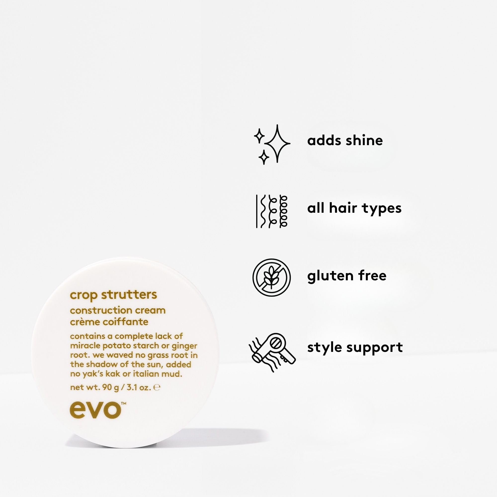 EVO Crop Strutters definición ideal para cabello corto con brillo medio.