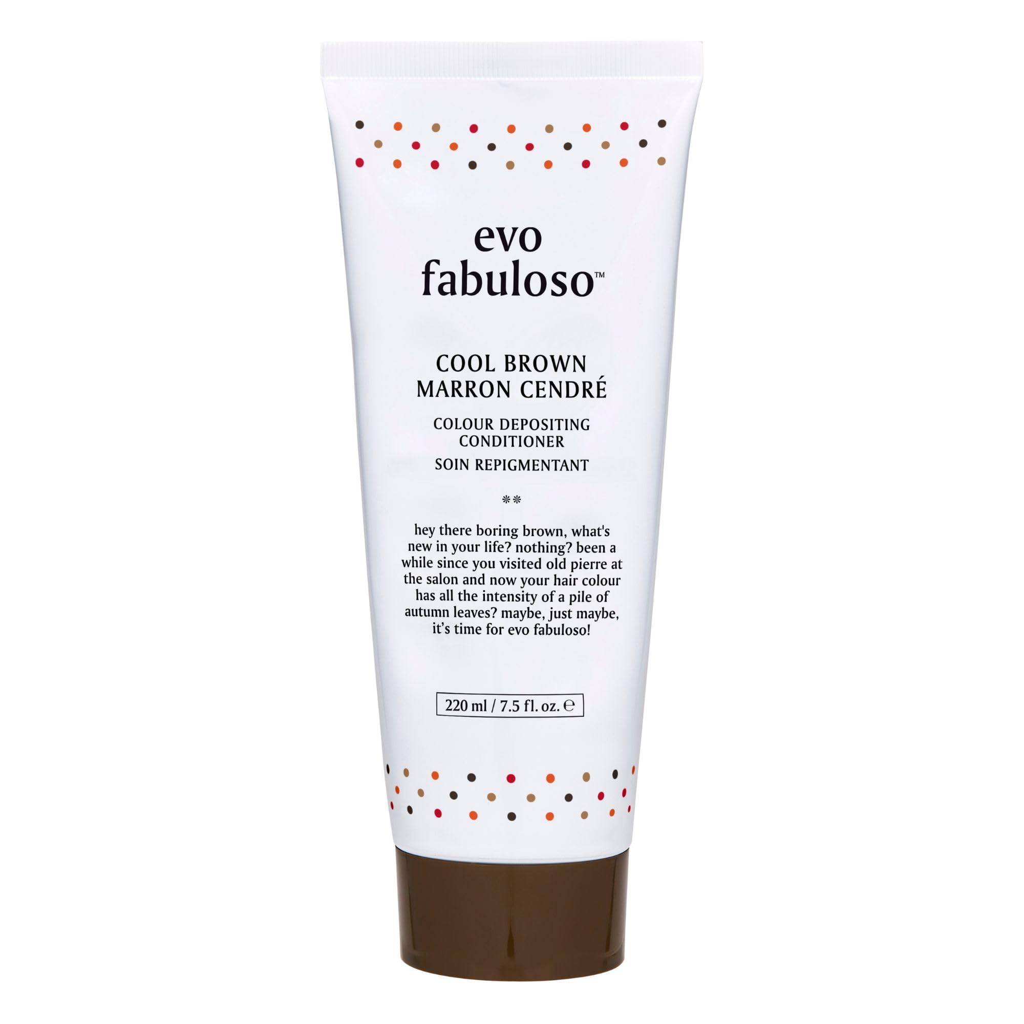 EVO Fabuloso brun foncé, bouteille, couleur instantanée et soin nourrissant.