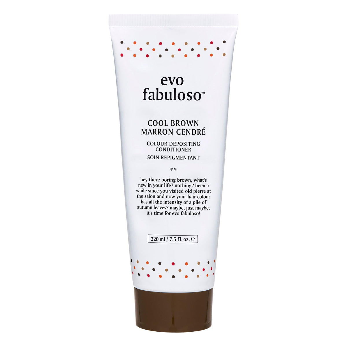 EVO Fabuloso brun foncé, bouteille, couleur instantanée et soin nourrissant.