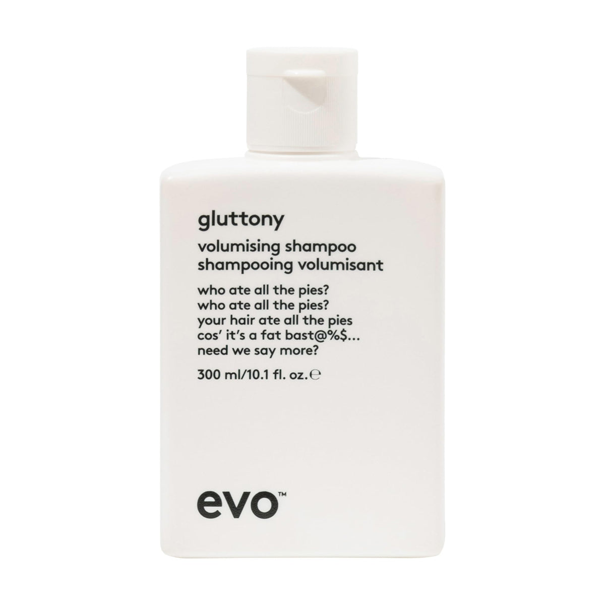 EVO Gluttony Shampoing en bouteille: nettoyage léger et volume discret.