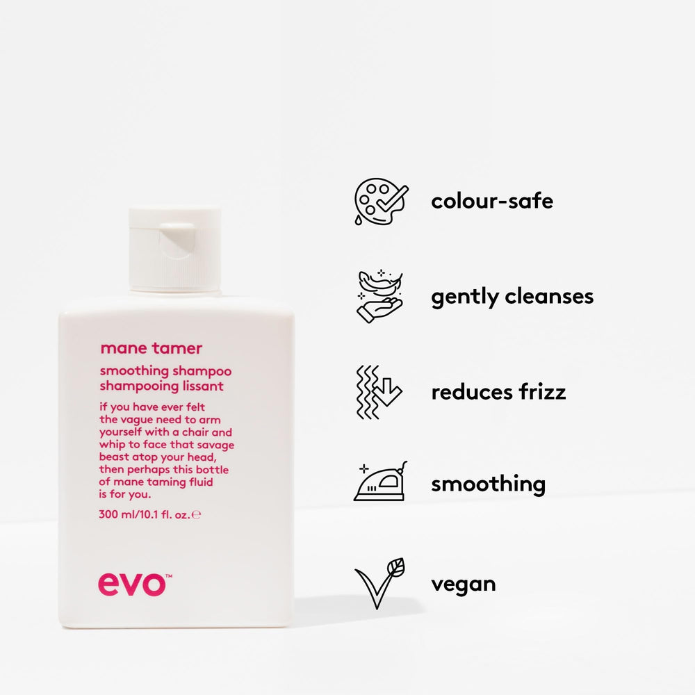 EVO Mane Tamer Shampoo — mousse crèmeuse qui facilite le démêlage et la douceur.