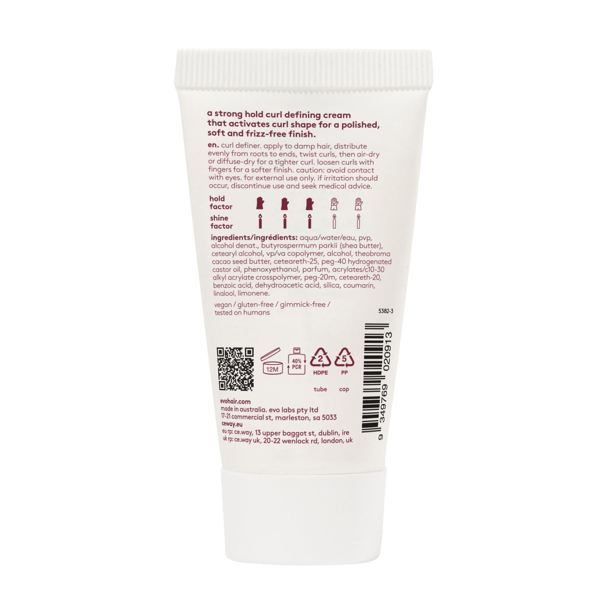 EVO Total Recoil Curl Definer, aplicación crema, definición constante para rizos.