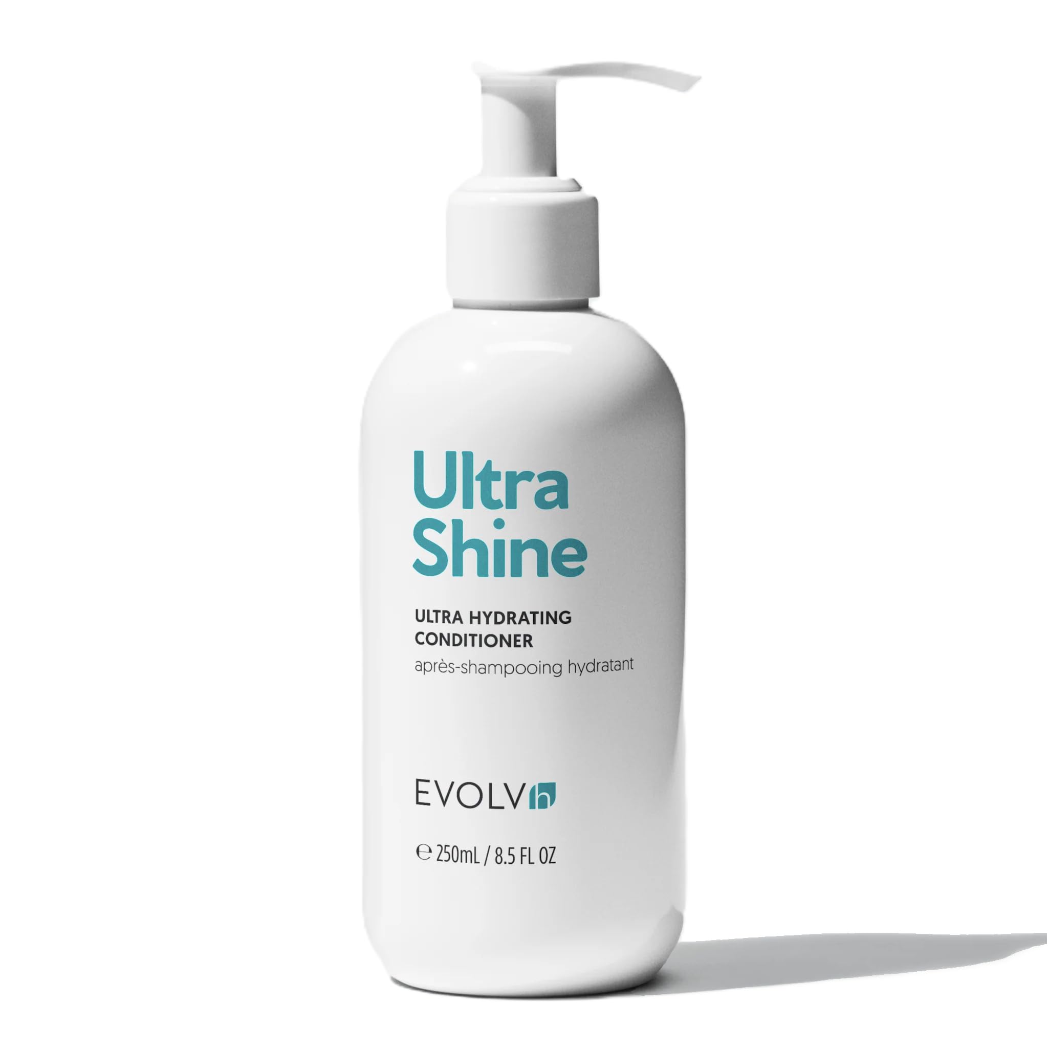 EVOLVh UltraShine après-shampooing bouteille 250 ml, brillance naturelle et démêlage facile.